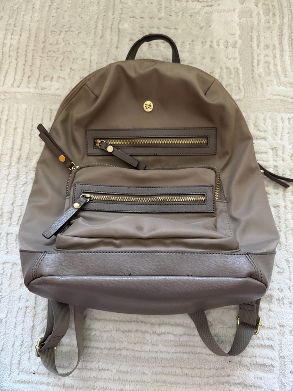 Travanti Nylon Backpack Taupe Brown Travel Laptop School Minimalist Bag